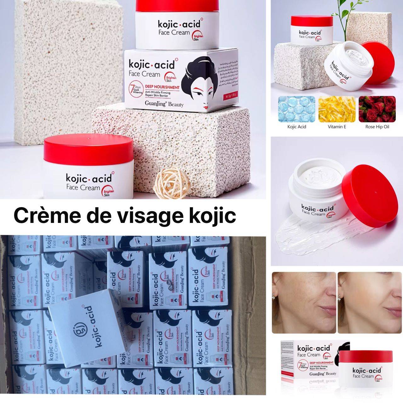 Crème Visage Kojic Acid – Éclaircissante & Anti-Rides (GuanJing Beauty)